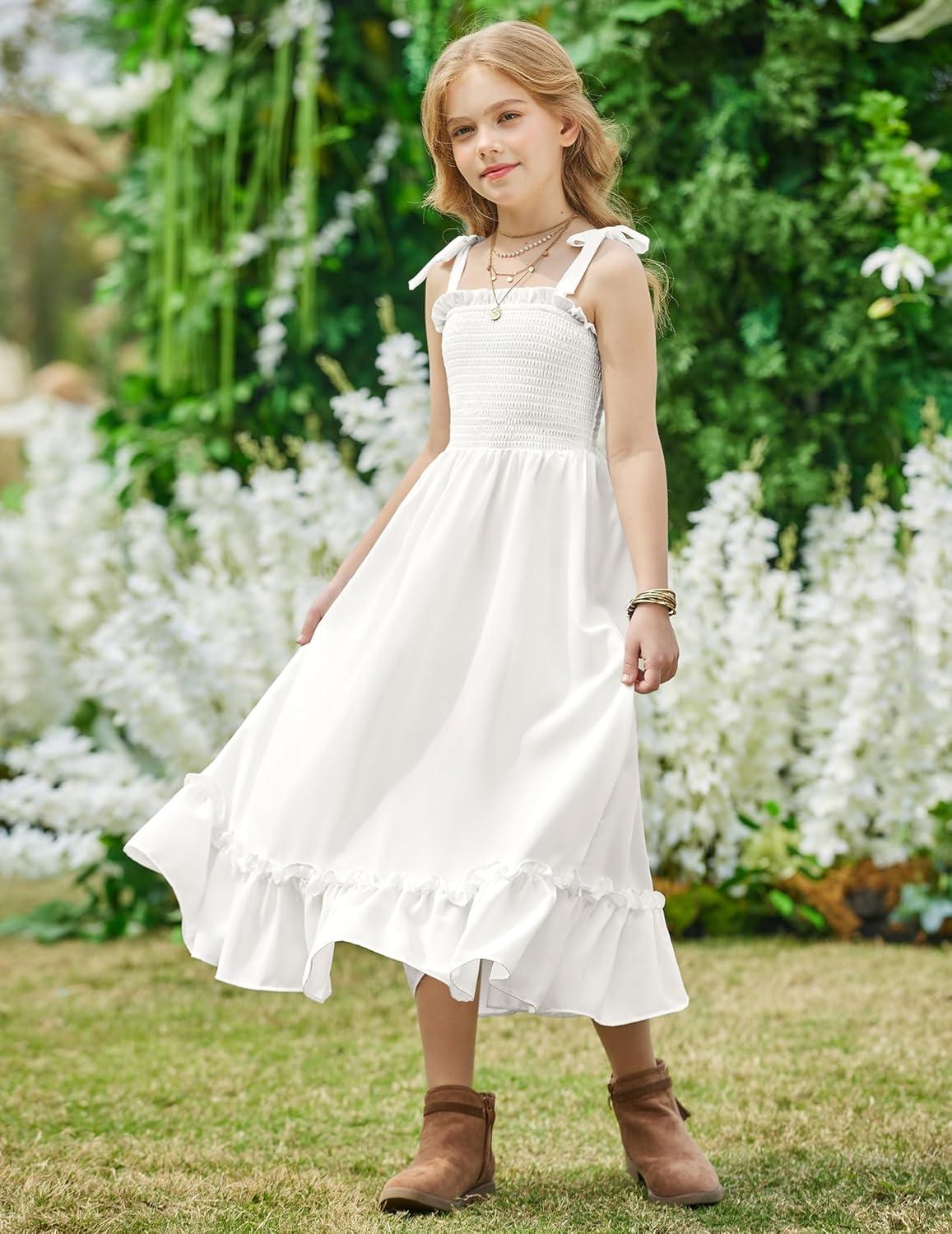image:imageArshiner Girls Summer Dress Boho Beach Casual Smocked Maxi DressesWhite