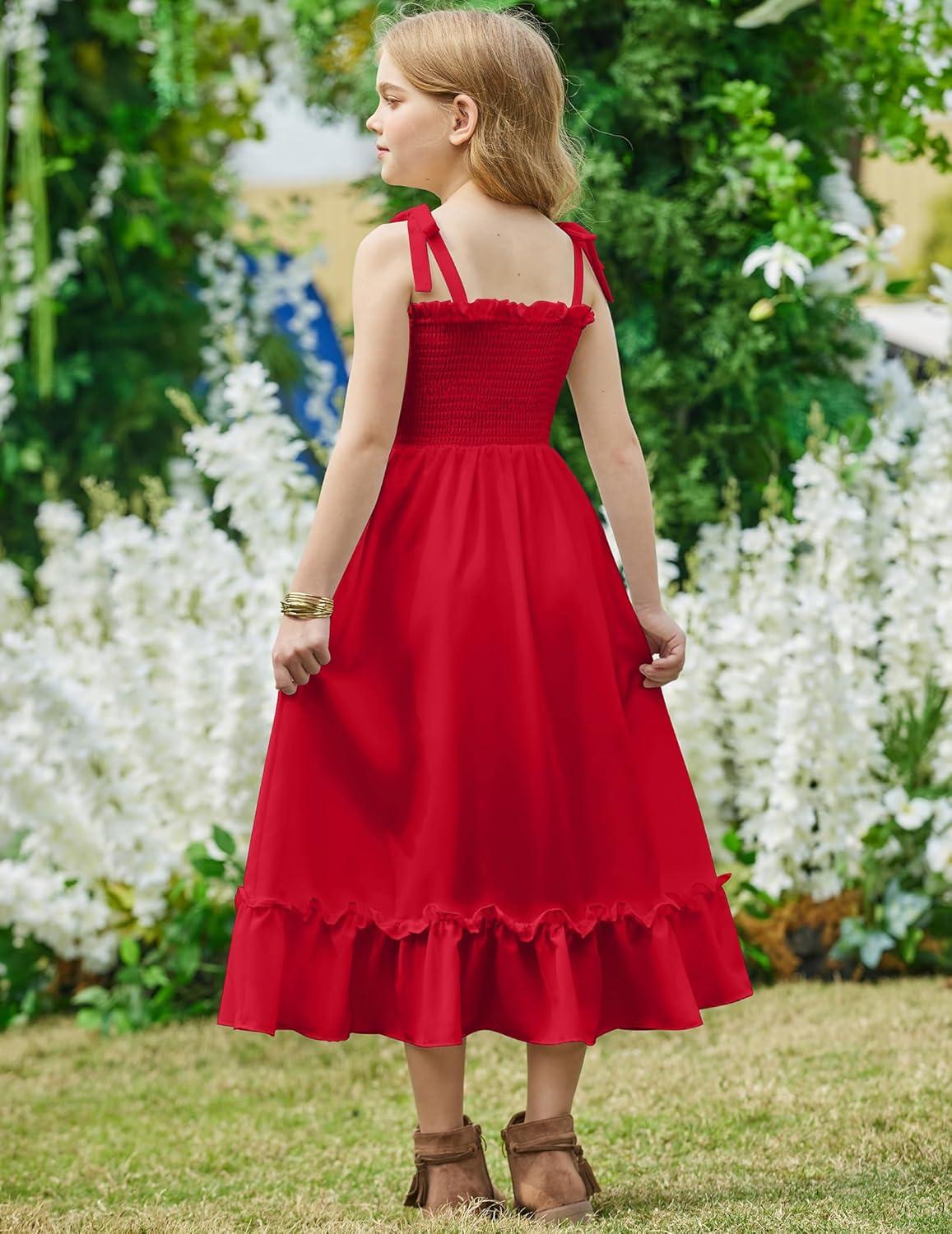 image:imageArshiner Girls Summer Dress Boho Beach Casual Smocked Maxi DressesWine Red