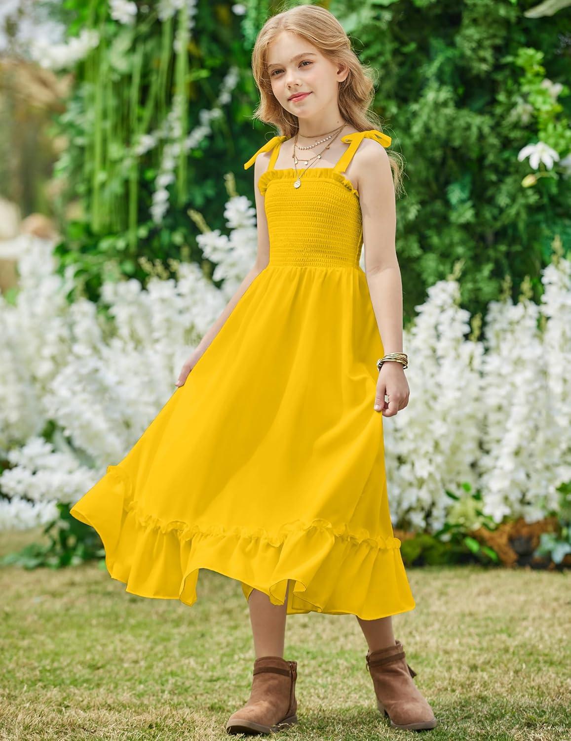 image:imageArshiner Girls Summer Dress Boho Beach Casual Smocked Maxi DressesYellow