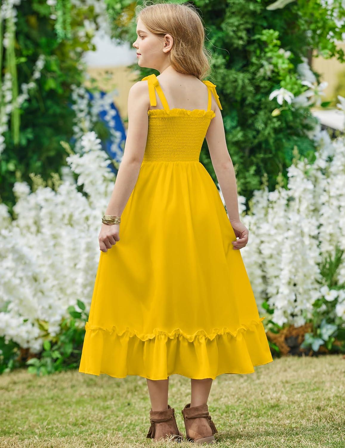 image:imageArshiner Girls Summer Dress Boho Beach Casual Smocked Maxi DressesYellow