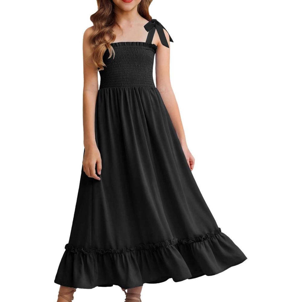 image:imageArshiner Girls Summer Dress Boho Beach Casual Smocked Maxi DressesBlack