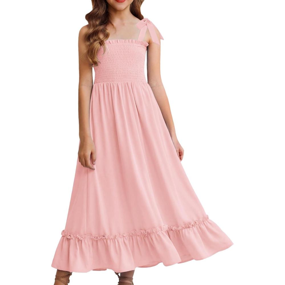 image:imageArshiner Girls Summer Dress Boho Beach Casual Smocked Maxi DressesPink