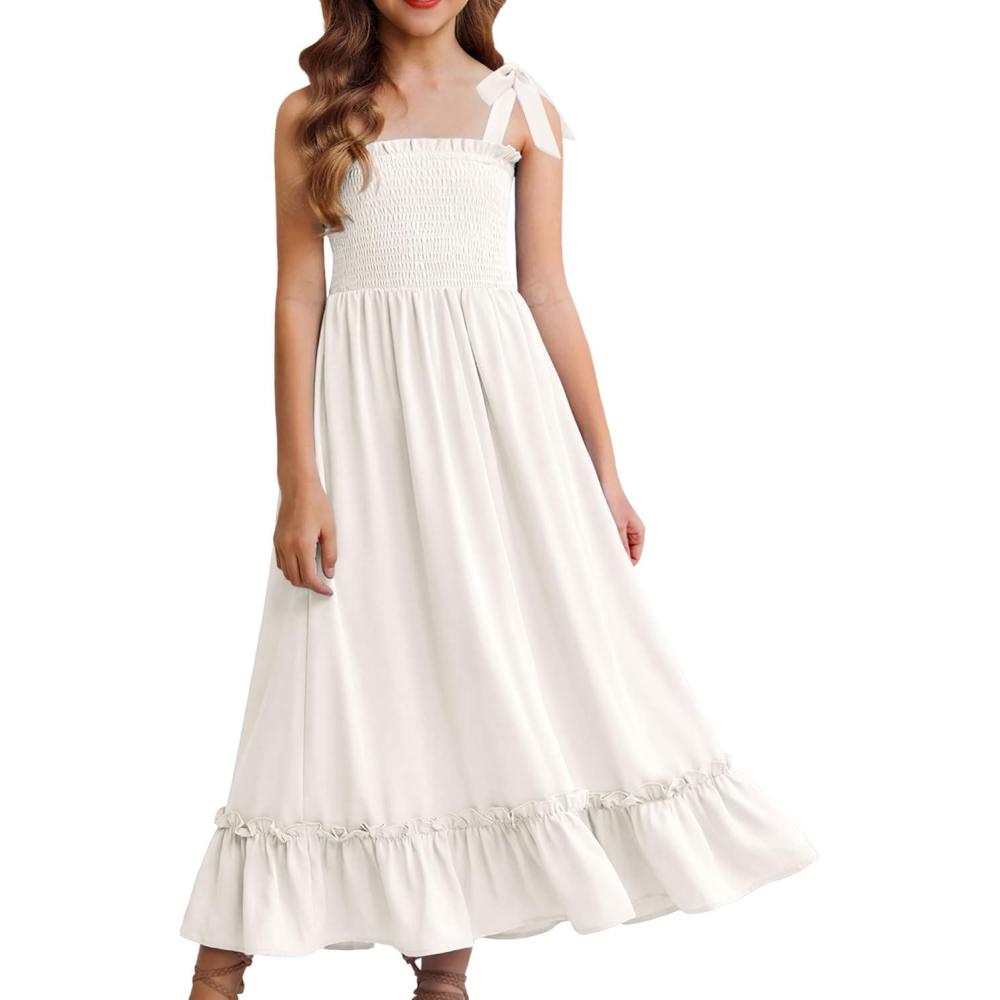 image:imageArshiner Girls Summer Dress Boho Beach Casual Smocked Maxi DressesWhite