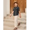 Arshiner Boys Guayabera Shirt Short Sleeve Cotton Linen Button Down Shirt Summer Beach Tops with One Pocket(Midnight Black)