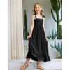 Arshiner Girls Summer Dress Boho Beach Casual Smocked Maxi Dresses(Black)