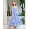 Arshiner Girls Summer Dress Boho Beach Casual Smocked Maxi Dresses(Blue)