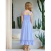 Arshiner Girls Summer Dress Boho Beach Casual Smocked Maxi Dresses(Blue)