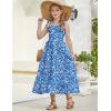 Arshiner Girls Summer Dress Boho Beach Casual Smocked Maxi Dresses(Blue Floral)