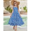 Arshiner Girls Summer Dress Boho Beach Casual Smocked Maxi Dresses(Blue Floral)