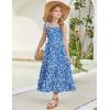 Arshiner Girls Summer Dress Boho Beach Casual Smocked Maxi Dresses(Blue Floral)