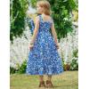 Arshiner Girls Summer Dress Boho Beach Casual Smocked Maxi Dresses(Blue Floral)
