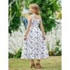 Arshiner Girls Summer Dress Boho Beach Casual Smocked Maxi Dresses(Blue Floral Pattern)