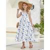 Arshiner Girls Summer Dress Boho Beach Casual Smocked Maxi Dresses(Blue Floral Pattern)