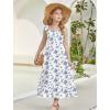 Arshiner Girls Summer Dress Boho Beach Casual Smocked Maxi Dresses(Blue Floral Pattern)
