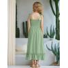 Arshiner Girls Summer Dress Boho Beach Casual Smocked Maxi Dresses(Green)