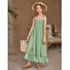 Arshiner Girls Summer Dress Boho Beach Casual Smocked Maxi Dresses(Green)