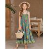 Arshiner Girls Summer Dress Boho Beach Casual Smocked Maxi Dresses(Green Floral)