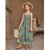 Arshiner Girls Summer Dress Boho Beach Casual Smocked Maxi Dresses(Green Floral)