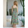 Arshiner Girls Summer Dress Boho Beach Casual Smocked Maxi Dresses(Green Floral)