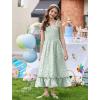 Arshiner Girls Summer Dress Boho Beach Casual Smocked Maxi Dresses(Green Floral Pattern)