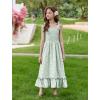 Arshiner Girls Summer Dress Boho Beach Casual Smocked Maxi Dresses(Green Floral Pattern)