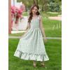 Arshiner Girls Summer Dress Boho Beach Casual Smocked Maxi Dresses(Green Floral Pattern)