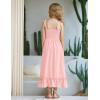 Arshiner Girls Summer Dress Boho Beach Casual Smocked Maxi Dresses(Pink)