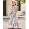 Arshiner Girls Summer Dress Boho Beach Casual Smocked Maxi Dresses(Pink Blue)