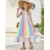 Arshiner Girls Summer Dress Boho Beach Casual Smocked Maxi Dresses(Pink Blue)