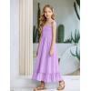 Arshiner Girls Summer Dress Boho Beach Casual Smocked Maxi Dresses(Purple)