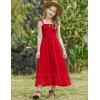 Arshiner Girls Summer Dress Boho Beach Casual Smocked Maxi Dresses(Red)