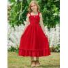 Arshiner Girls Summer Dress Boho Beach Casual Smocked Maxi Dresses(Red)