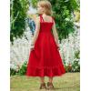 Arshiner Girls Summer Dress Boho Beach Casual Smocked Maxi Dresses(Red)