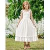 Arshiner Girls Summer Dress Boho Beach Casual Smocked Maxi Dresses(White)