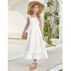 Arshiner Girls Summer Dress Boho Beach Casual Smocked Maxi Dresses(White)