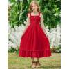 Arshiner Girls Summer Dress Boho Beach Casual Smocked Maxi Dresses(Wine Red)