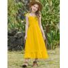 Arshiner Girls Summer Dress Boho Beach Casual Smocked Maxi Dresses(Yellow)