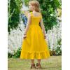 Arshiner Girls Summer Dress Boho Beach Casual Smocked Maxi Dresses(Yellow)