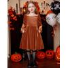 Arshiner Toddler Velvet Dress Girls Smocked Square Neck Puff Long Sleeve Party Dresses with Pockets(Caramel)