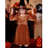 Arshiner Toddler Velvet Dress Girls Smocked Square Neck Puff Long Sleeve Party Dresses with Pockets(Caramel)