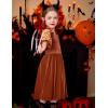 Arshiner Toddler Velvet Dress Girls Smocked Square Neck Puff Long Sleeve Party Dresses with Pockets(Caramel)
