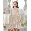 Arshiner Toddler Velvet Dress Girls Smocked Square Neck Puff Long Sleeve Party Dresses with Pockets(Champagne)