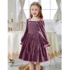 Arshiner Toddler Velvet Dress Girls Smocked Square Neck Puff Long Sleeve Party Dresses with Pockets(Fuchsia)
