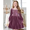 Arshiner Toddler Velvet Dress Girls Smocked Square Neck Puff Long Sleeve Party Dresses with Pockets(Fuchsia)