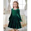 Arshiner Toddler Velvet Dress Girls Smocked Square Neck Puff Long Sleeve Party Dresses with Pockets(Green)