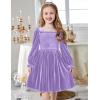 Arshiner Toddler Velvet Dress Girls Smocked Square Neck Puff Long Sleeve Party Dresses with Pockets(Lavender)