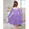 Arshiner Toddler Velvet Dress Girls Smocked Square Neck Puff Long Sleeve Party Dresses with Pockets(Lavender)