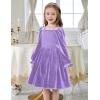 Arshiner Toddler Velvet Dress Girls Smocked Square Neck Puff Long Sleeve Party Dresses with Pockets(Lavender)