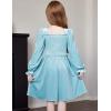 Arshiner Toddler Velvet Dress Girls Smocked Square Neck Puff Long Sleeve Party Dresses with Pockets(Light Blue)