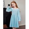 Arshiner Toddler Velvet Dress Girls Smocked Square Neck Puff Long Sleeve Party Dresses with Pockets(Light Blue)